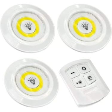 Imagem de Kit 3 Lâmpadas Luminária Led Spot Sem Fio Controle Remoto Redonda Clean