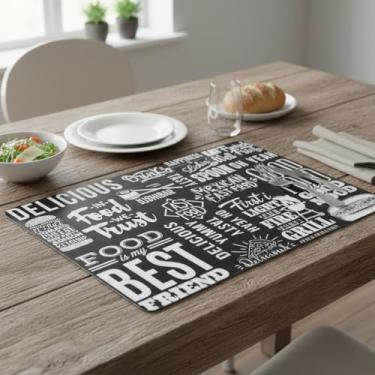 Imagem de Conjunto 4 Lugares Jogo Americano De Mesa, Impermeável Polipropileno Retangular 43cm x 28cm Resistente Fácil De Limpar (Frases)