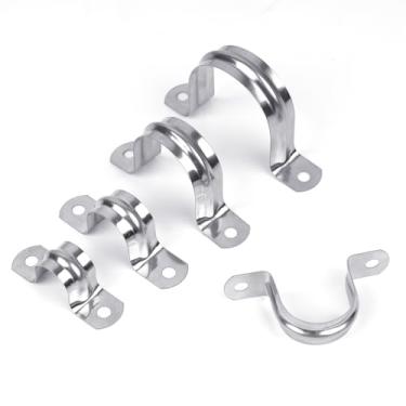 Imagem de RGFXA 30 peças de braçadeiras de conduíte de aço inoxidável de 3,5 cm, braçadeira de tubo de suporte em U de 2 furos, clipes de tensão de alça de metal em U para fixação de tubos em várias superfícies