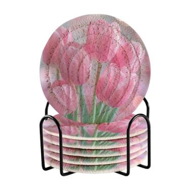 Imagem de Qilmy Conjunto de 6 peças de copos de tulipas coloridas bonitas ou porta-copos de bar para bebidas, porta-copos de fazenda ou porta-copos de mesa rústicos, porta-copos modernos de algodão para o