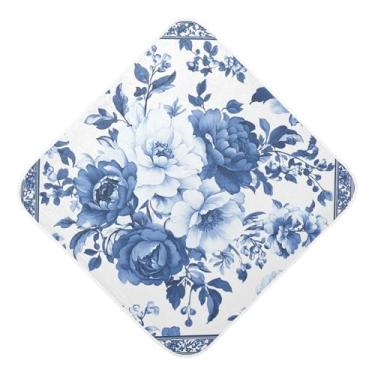 Imagem de STAYTOP Toalhas de bebê com capuz de musselina de flor retrô azul, toalha de banho super macia, toalhas de banho absorventes para banho recém-nascido unissex 76 x 76 cm