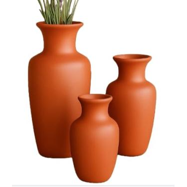Imagem de Conjunto 3 Peças Kit Enfeite Cerâmica Vasos Sala Completo Decorativas Trio Rack Centro Mesa Colorido(TERRACOTA LISO JAD)