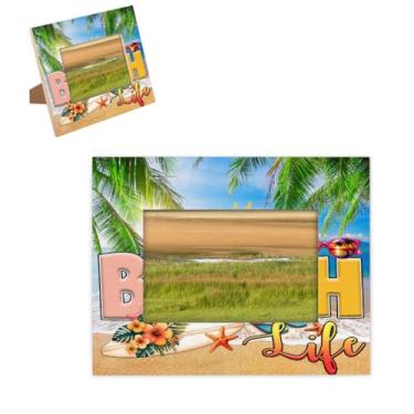 Imagem de hongjinglin Porta-retrato de 12,76 x 17,78 cm, moldura de madeira, palavra de praia, litoral, com tapete, exibição de parede e mesa, para decoração de casa e amigos da família, ideias de presente de