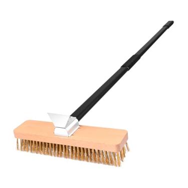 Imagem de NUTUNI Escova grande para forno de pizza com raspador, escova de grelha de cerdas de latão de largura com cabo de 94 cm / 132 cm de comprimento, acessórios para forno de pizza