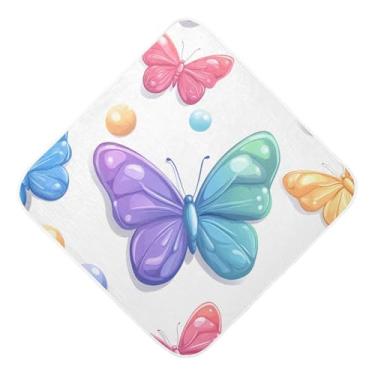 Imagem de STAYTOP Toalhas de bebê com capuz de musselina de borboletas coloridas 3D, toalha de banho super macia, toalhas de banho absorventes para banho de recém-nascido unissex 76 x 76 cm