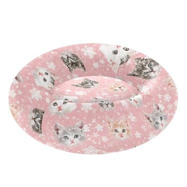 Imagem de SEHANY Cama de cachorro com estampa de gatos fofos, removível e lavável, pequena, redonda para gatos, cama fofa super macia para animais de estimação com fundo antiderrapante para cães pequenos e