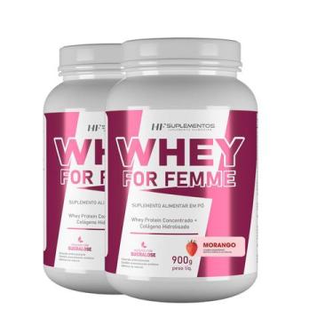 Imagem de 2X Whey For Femme + Colageno Hidrolisado 900G Morango Hf - Hf Suplemen