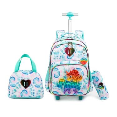 Imagem de Mochilas de Rodinhas Infantis - Kit de 3 peças com mochila de rodinhas, lancheira e estojo, ideal para crianças e estudantes (Brinquedo colorido para inquietação unicórnio 2)