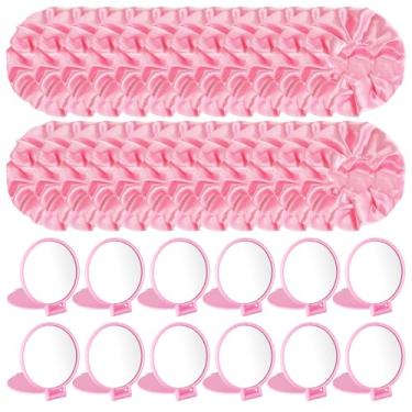 Imagem de Norme 48 peças de espelho compacto e elásticos incluídos, 24 peças de espelho de maquiagem redondo de viagem dobrável para bolsa, 24 elásticos de cabelo de cetim para mulheres, uso diário