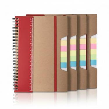 Imagem de Caderno Ecológico com Capa de Papel Kraft, 21x14cm, 70 Folhas Pautadas, Régua Destacável, Sticky Notes Coloridos, Bloco de Anotações, Elástico (3, Vermelho)