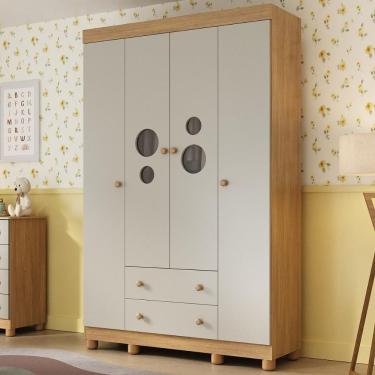 Imagem de Guarda-roupa Infantil 122cm com Vidro 4 Portas e 2 Gavetas Bombom Multimóveis MP4463