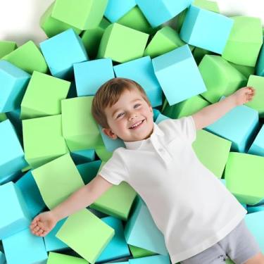Imagem de WINTECY 24PCS Foam Cubes 5"x5"x5"- Foam Pit Blocks Set, Soft Stacking Blocks for Indoor Games,Trampolines, Gymnastics, Parkour & Action Sport (Green and Light Blue)
