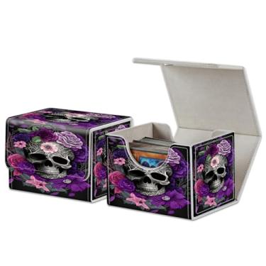 Imagem de RAUEDWDJS for MTG Card Deck Box,PU Leather Extra Large Storage Collectible Card Games Box Case Cover Fit for MTG TCG CCG Magic Cards-Purple Skull