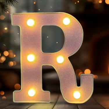 Imagem de Letreiro de LED com letra R, letreiro iluminado do alfabeto para decoração de casa, decorações de festa de casamento de aniversário - rosa R