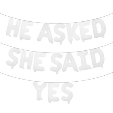 Imagem de He Asked She Said Yes Banner de balão, placa de glitter multicolorido para casamento, noivado, decorações de festa de chá de panela (HE ASKED SHE SAID YES White)
