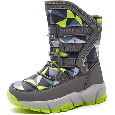 Imagem de Botas de neve para meninos ao ar livre impermeáveis sapatos infantis de inverno, Cinza/verde, 1 Little Kid