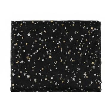 Imagem de Tecido de tule com glitter com lantejoulas de lua estrela, rolos de 3 jardas x 150 cm de largura, material transparente brilhante para saias tutu e decoração (preto)