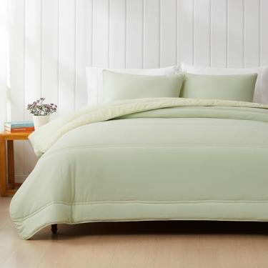 Imagem de Lush Decor Oslo Conjunto de edredom acolchoado macio reversível, conjunto de 3 peças, verde e amarelo - edredom verde - edredom queen - decoração minimalista e moderna de dormitório