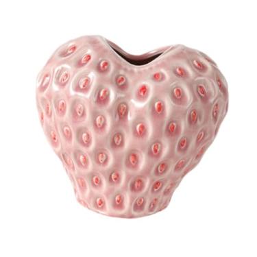 Imagem de Generic Vaso de cerâmica em formato de morango, vaso de flores moderno, decorativo para mesa com flores secas para quarto, Pink S