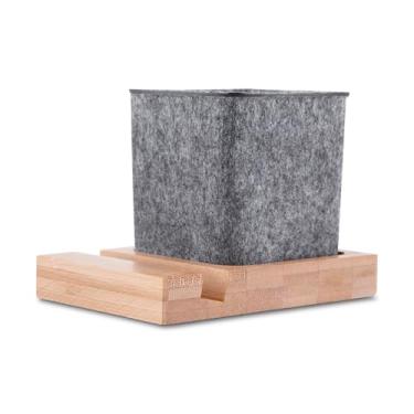 Imagem de Organizador de Mesa em Feltro e Bambu, Porta Canetas com Suporte para Celular, Design Minimalista Sustentável, Cinza