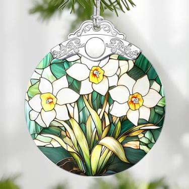 Imagem de Enfeites de Natal: Ornamento de flor de nascimento de dezembro estilo vitral - decorações de árvore de Natal, presentes de festa de feriado, presentes de dia das mães e aniversário para mulheres, mãe
