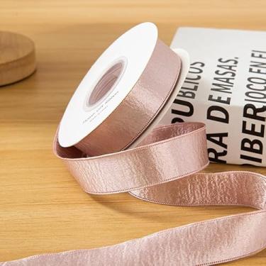 Imagem de Fita brilhante de 10 jardas de cetim sólido metálico de 2,5 cm de largura para embrulho de presente DIY decorativo de casamento - 1 rolo (rosa)