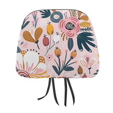 Imagem de Flores cor-de-rosa bagas folhas textura floral sem costura 2 peças capas protetoras de encosto de cabeça para assento de carro universal, capa macia para encosto de cabeça de carro, acessórios de