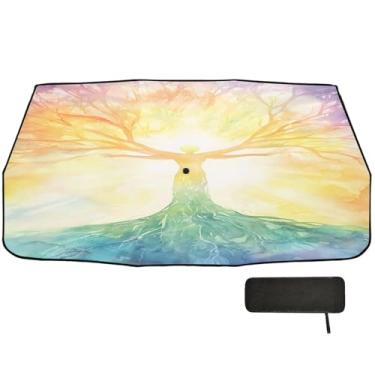 Imagem de Guarda-sol Tree Sun Glow Yellow Winshield Protetor solar de proteção de isolamento térmico para janelas de carro 147 x 75 cm Guarda-chuva de para-brisa de carro