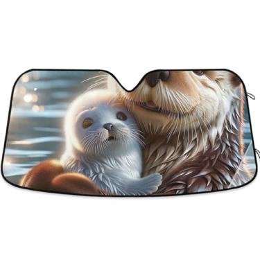 Imagem de Toldo de sol personalizado de animais com selo de lontra marinha para para-brisa de carro engraçado retrátil dobrável caminhão persianas de carro para janelas dianteiras automotivo S, 134,6 cm x 59,7