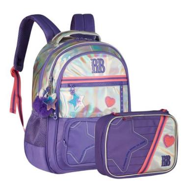 Imagem de Kit Mochila Rebecca Bonbon Clio Metalizado Costas Cor:KIT-LilásQuadrad