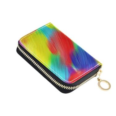 Imagem de Porta-cartões, carteiras femininas pequenas com bloqueio de RFID, zíper ao redor do zíper, porta-cartões e dinheiro, gradiente arco-íris