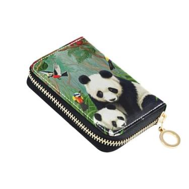 Imagem de GAIGEO Carteiras de cartão de crédito com bloqueio de RFID, pequenas carteiras femininas com zíper e urso panda verde vívido