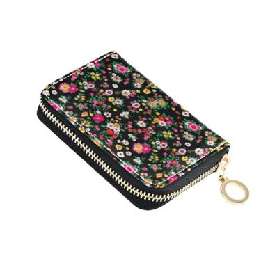Imagem de Carteira feminina de flores florais vibrantes com zíper e bloqueio de RFID para cartão de crédito, carteira de couro com zíper e bolsa para moedas