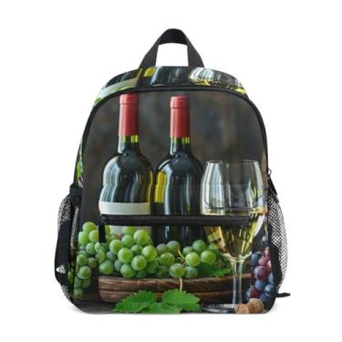 Imagem de GAIGEO Retro Wine Bottles Grape Mini Toddler Backpack, 10x4x12 In, Backpack for School Girls Includes Water Bottle Pockets, Whistle Clip for Safety