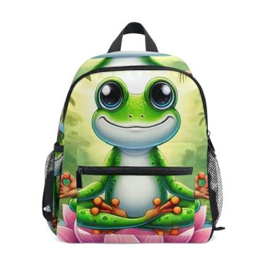 Imagem de GAIGEO Floral Funny Yoga Frog Cute Backpack for Kids with Whistle, 2 Bottle Pockets, Lightweight, Toddler Travel Backpack 10x4x12 In, for Ages 3-8