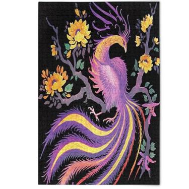 Imagem de Quebra-cabeça de flor floral de pássaro roxo elegante 1000 peças adulto, presentes engraçados de tecnologia de jogos, quebra-cabeças criativos legais, arte de paisagem floral, 1000 peças, 75 x 50 cm