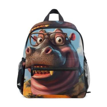 Imagem de GAIGEO Funny Hippopotamus Animal Print Baby Backpack Mini Backpack for Toddler Girls with Front Pocket, Safety Whistle for Ages 3-8