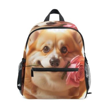 Imagem de GAIGEO Corgi Cute Dog Floral Backpacks for Toddlers, 10x4x12 In, Small Boys Backpack Includes Water Bottle Pockets, Whistle Clip for Safety