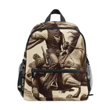 Imagem de GAIGEO Western Horse Cactus Desert Khaki Toddler Backpack Backpack for Girls with Front Pocket, Safety Whistle for Ages 3-8