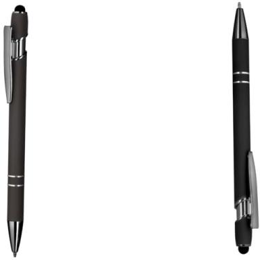 Imagem de Caneta esferográfica em metal com ponta touch escrita em azul Design moderno para anotações (Cinza e Preto 2)