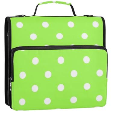 Imagem de Organizador de fichário floral com zíper, 3 anéis, 3 anéis, branco, verde limão, vários bolsos, pasta grande para fichários escolares com alça de ombro, 34,5 x 31,5 x 9 cm