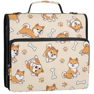 Imagem de Lindo organizador de fichário com zíper de 3 cm, 3 anéis, para uso pesado, fofo, de cachorros, com vários bolsos, bolsa grande com alça para escola, 34,5 x 31,5 x 8,9 cm
