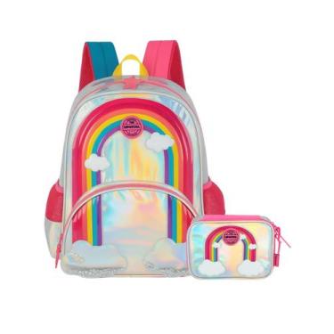 Imagem de Kit Escolar Arco-Íris Mochila De Costas + Estojo Box - Prata - Up4you
