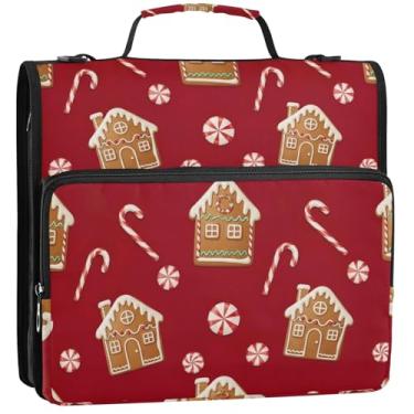 Imagem de Engraçados fichários de 3 anéis de 3,88 cm, casas de gengibre, organizador de fichário com zíper, estojo de armazenamento com alça para fichário do ensino médio com alça, 34,5 x 31,5 x 9 cm