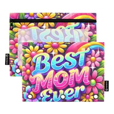 Imagem de Estojo para presente de Dia das Mães com 3 argolas para lápis com zíper, fichários florais transparentes, estojo para canetas, escola, 25 x 18 cm, 2 pacotes