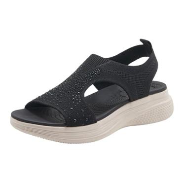 Imagem de Sandálias femininas de bico simples com boca de peixe fáceis de usar para conforto diário com ajuste de suporte, Preto, 35