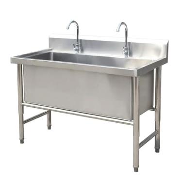 Imagem de Pia de tigela única grande, pia de restaurante comercial, pia independente de aço inoxidável, pia de cozinha industrial com torneira para restaurante, lavanderia, quintal (80 cm)