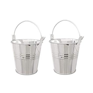 Imagem de Baldes de metal mini prata Honbay 2 peças, recipientes de latão para baldes decorativos com alça para lanche de doces e plantas pequenas