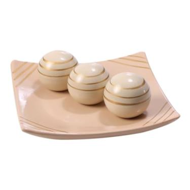 Imagem de Centro Mesa Prato Decorativo kit 3 Bolas Enfeite Sala Ceramica Enfeite rack sala(beje)