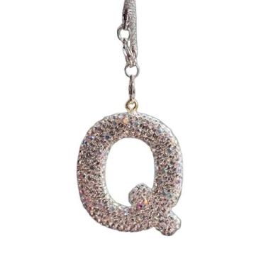 Imagem de Decorações para pendurar – Pingente de letra de strass brilhante para espelho retrovisor de carro, material de metal durável, Q